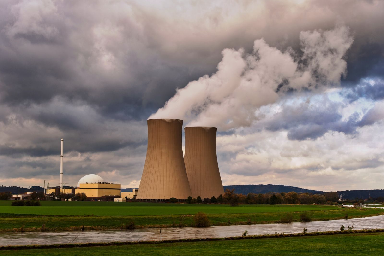 Cooling towers of a nuclear power plant in Hameln, Germany