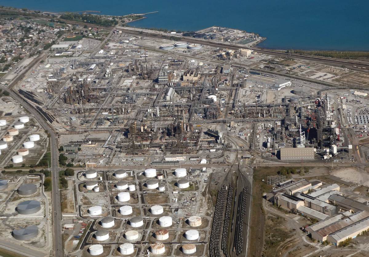 Aerial view of the Whiting oil refinery, Indiana, October 2024