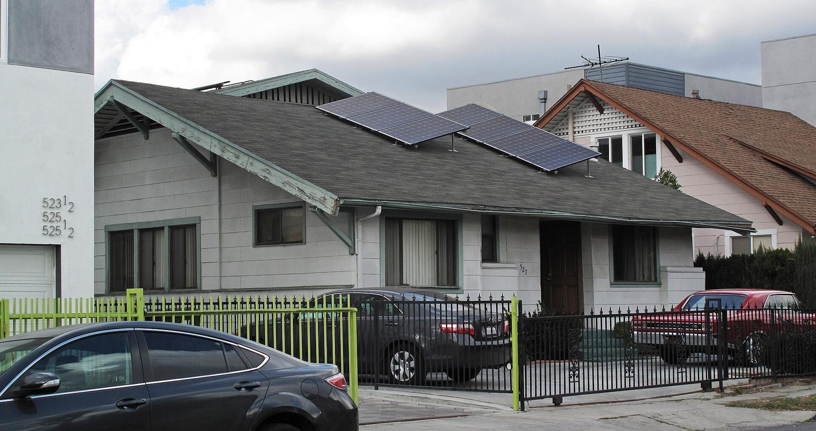 Rooftop solar panels on a residential building