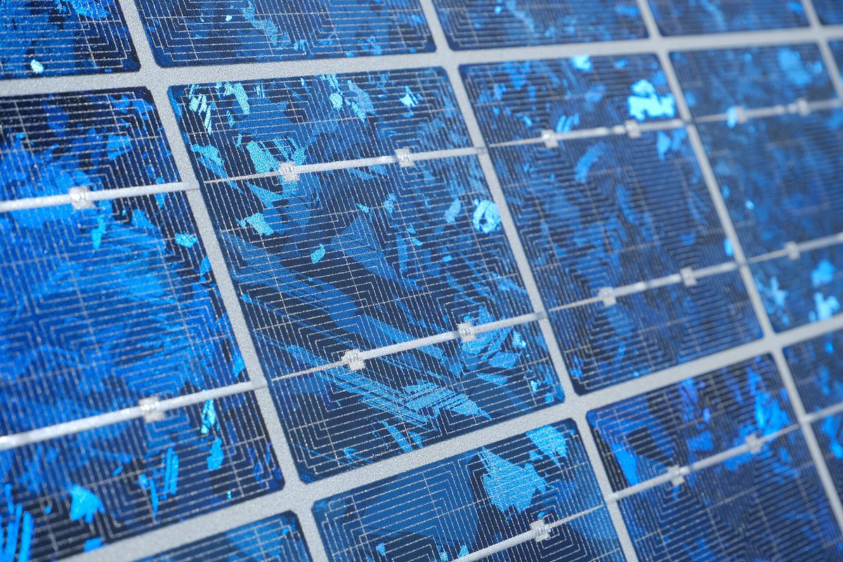 Close-up of a polycrystalline solar PV panel